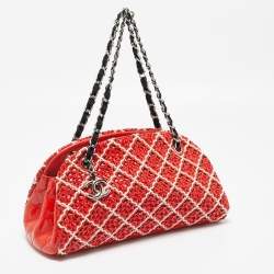 Pre Owned Chanel Red/Multicolor Quilted Stitched Patent Leather Medium Just Mademoiselle Bag