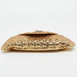 Pre Owned Chanel Gold Quilted Sequins Half Moon Clutch