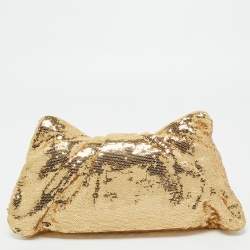Pre Owned Chanel Gold Quilted Sequins Half Moon Clutch