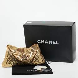 Pre Owned Chanel Gold Quilted Sequins Half Moon Clutch