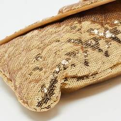 Pre Owned Chanel Gold Quilted Sequins Half Moon Clutch