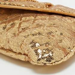 Pre Owned Chanel Gold Quilted Sequins Half Moon Clutch