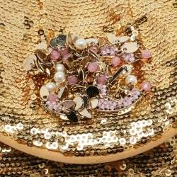 Pre Owned Chanel Gold Quilted Sequins Half Moon Clutch