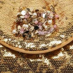 Pre Owned Chanel Gold Quilted Sequins Half Moon Clutch