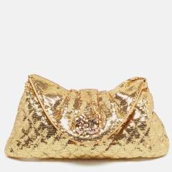Pre Owned Chanel Gold Quilted Sequins Half Moon Clutch
