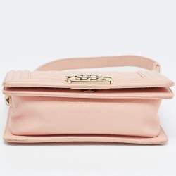 Pre Owned Chanel Pink Quilted Caviar Leather Small Boy Flap Bag