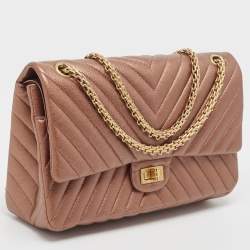 Pre Owned Chanel Bronze Chevron Leather 226 Reissue 2.55 Flap Bag