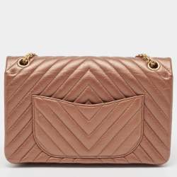 Pre Owned Chanel Bronze Chevron Leather 226 Reissue 2.55 Flap Bag