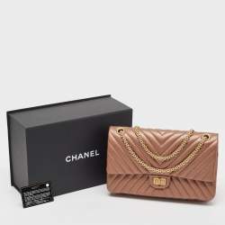 Pre Owned Chanel Bronze Chevron Leather 226 Reissue 2.55 Flap Bag