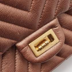 Pre Owned Chanel Bronze Chevron Leather 226 Reissue 2.55 Flap Bag