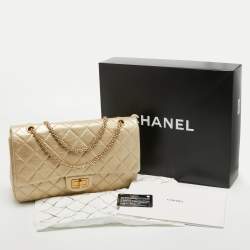 Pre Owned Chanel Gold Quilted Aged Leather 227 Reissue 2.55 Flap Bag