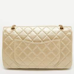 Pre Owned Chanel Gold Quilted Aged Leather 227 Reissue 2.55 Flap Bag