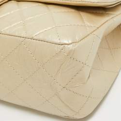 Pre Owned Chanel Gold Quilted Aged Leather 227 Reissue 2.55 Flap Bag