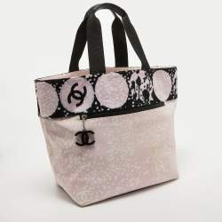 Pre Owned Chanel Pink/ Black Terry Cloth Canvas Tote 