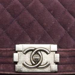 Pre Owned Chanel Purple Velvet Small Boy Bag