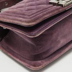 Pre Owned Chanel Purple Velvet Small Boy Bag