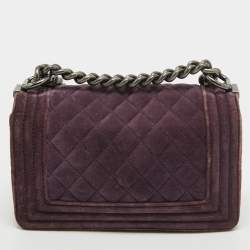 Pre Owned Chanel Purple Velvet Small Boy Bag
