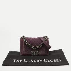 Pre Owned Chanel Purple Velvet Small Boy Bag