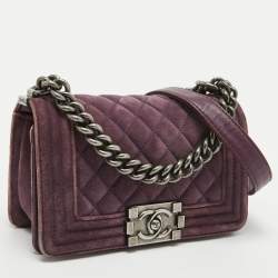 Pre Owned Chanel Purple Velvet Small Boy Bag