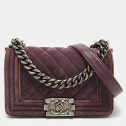 Pre Owned Chanel Purple Velvet Small Boy Bag