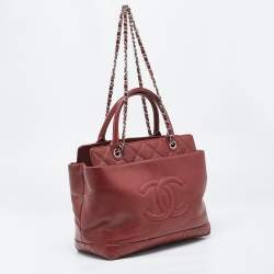 Pre Owned Chanel Red Quilted Caviar Leather Shiva Tote