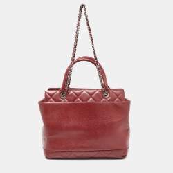 Pre Owned Chanel Red Quilted Caviar Leather Shiva Tote