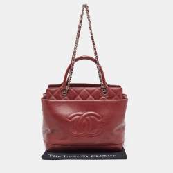 Pre Owned Chanel Red Quilted Caviar Leather Shiva Tote