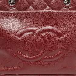 Pre Owned Chanel Red Quilted Caviar Leather Shiva Tote