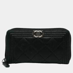 Chanel Black Le Boy Lambskin Leather Long Wallet
