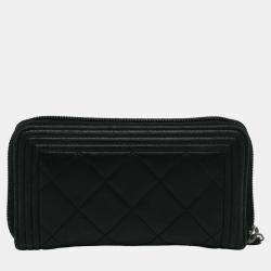 Chanel Black Le Boy Lambskin Leather Long Wallet