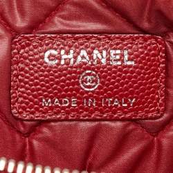 Pre Owned Chanel Red Chevron Quilted Caviar Leather Medium O'Case Pouch