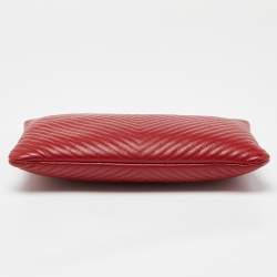 Pre Owned Chanel Red Chevron Quilted Caviar Leather Medium O'Case Pouch