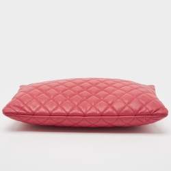 Pre Owned Chanel Pink Leather Large O Case Clutch