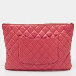 Pre Owned Chanel Pink Leather Large O Case Clutch