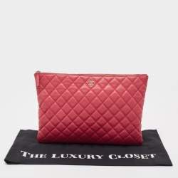 Pre Owned Chanel Pink Leather Large O Case Clutch
