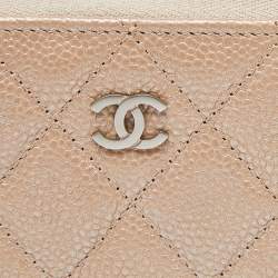 Chanel Beige Quilted Caviar Leather Zip Around Coin Purse