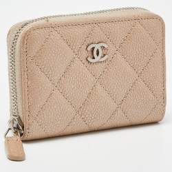 Chanel Beige Quilted Caviar Leather Zip Around Coin Purse