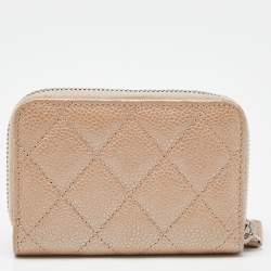 Chanel Beige Quilted Caviar Leather Zip Around Coin Purse