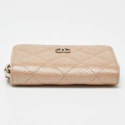 Chanel Beige Quilted Caviar Leather Zip Around Coin Purse