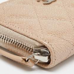 Chanel Beige Quilted Caviar Leather Zip Around Coin Purse