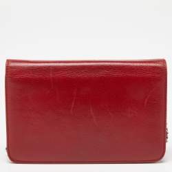 Chanel Red Leather Camellia Wallet On Chain