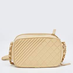 Pre Owned Chanel Gold Quilted Leather Small Coco Boy Camera Bag