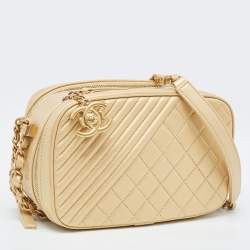 Pre Owned Chanel Gold Quilted Leather Small Coco Boy Camera Bag
