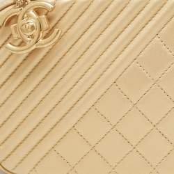 Pre Owned Chanel Gold Quilted Leather Small Coco Boy Camera Bag