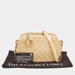 Pre Owned Chanel Gold Quilted Leather Small Coco Boy Camera Bag