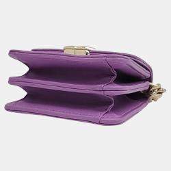 Chanel Purple Leather Coco Chain Card Wallet