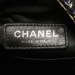 Pre Owned Chanel Black/Off White Quilted Satin and Tweed Sequins Mini Backpack