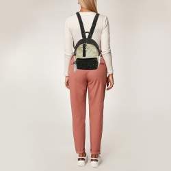 Pre Owned Chanel Black/Off White Quilted Satin and Tweed Sequins Mini Backpack
