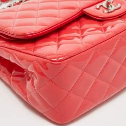 Pre Owned Chanel Red Quilted Patent Leather Jumbo Classic Double Flap Bag