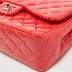 Pre Owned Chanel Red Quilted Patent Leather Jumbo Classic Double Flap Bag